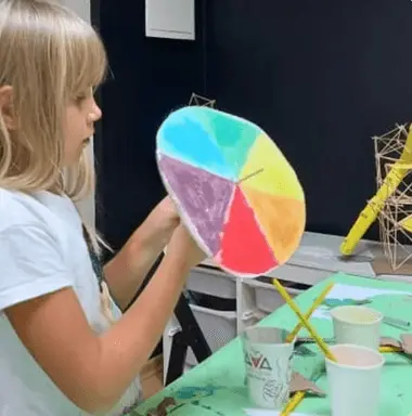 Student work from the Arkki Colourful Spinning Top project, for ages 7 to 9.